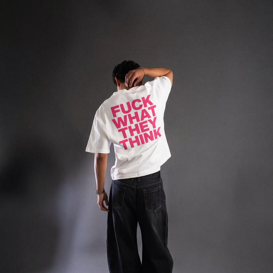 "Fuck what they think" Oversized T-Shirt White