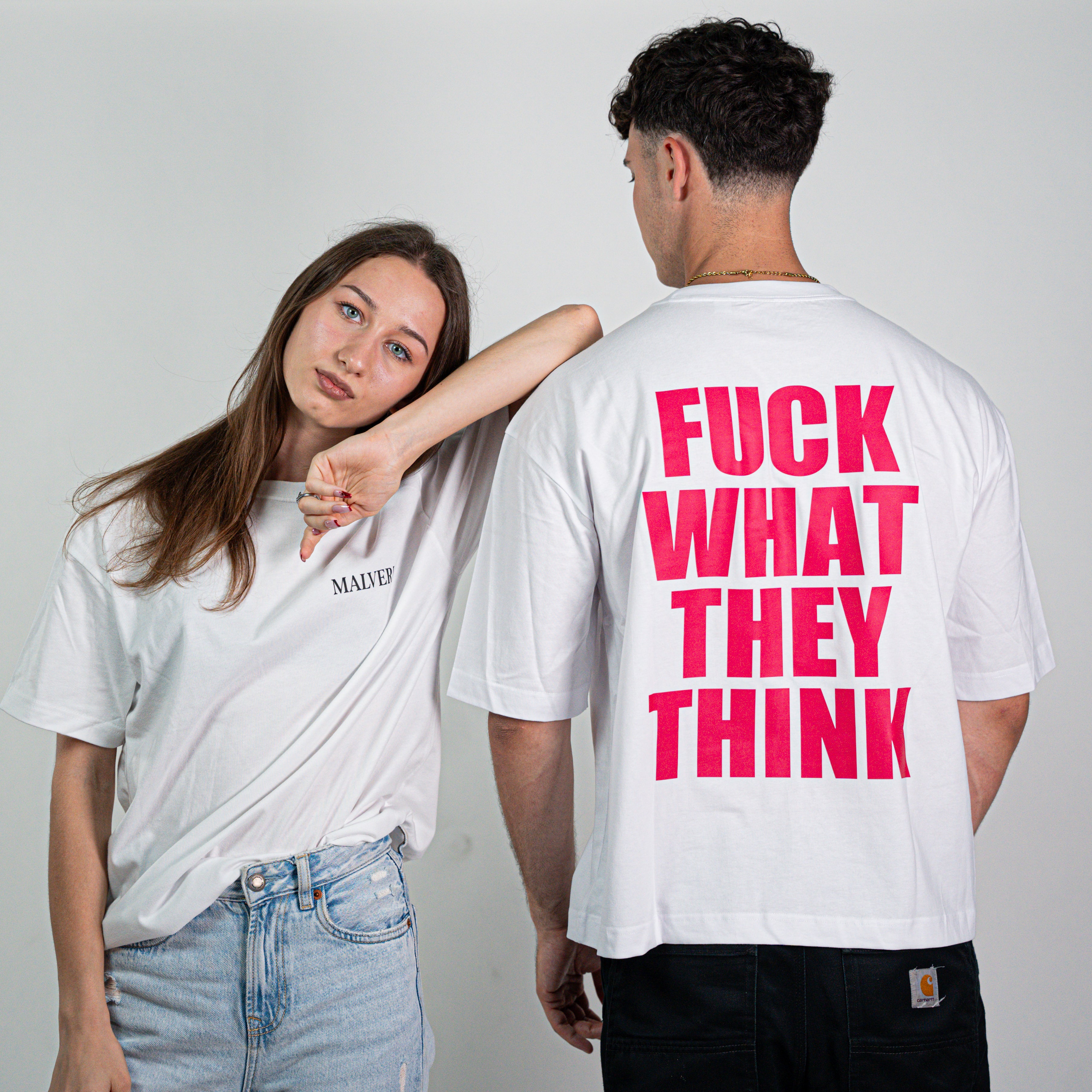 "Fuck what they think" Oversized T-Shirt White